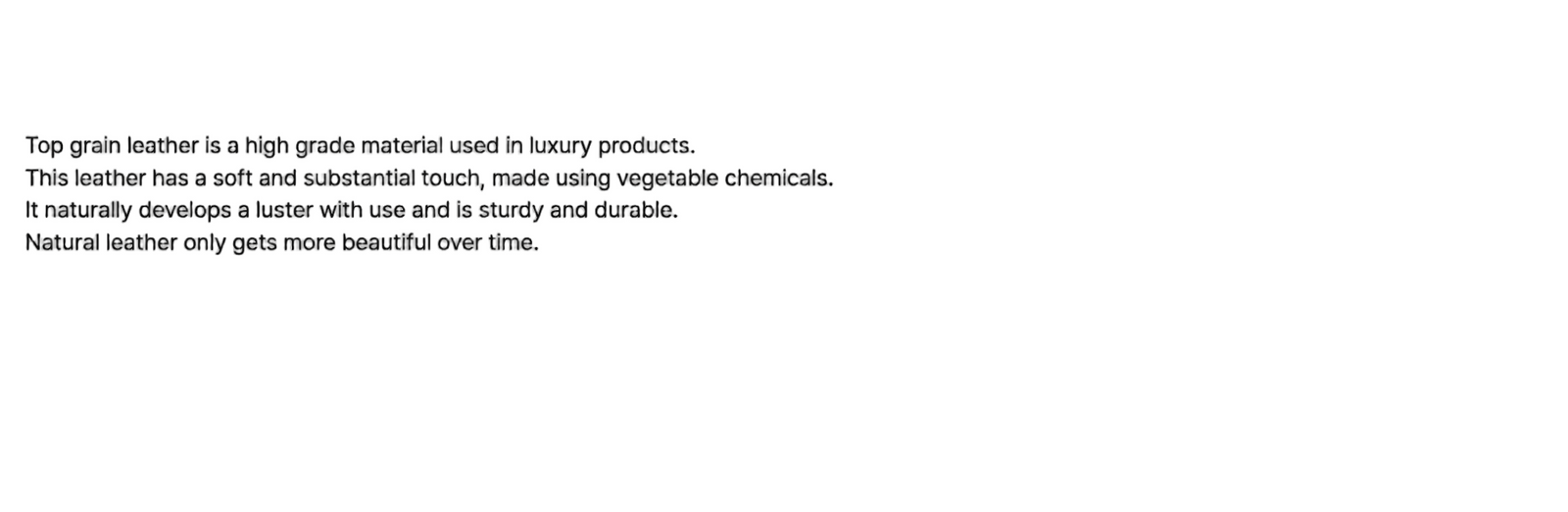 Text explaining top grain leather on a white background